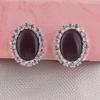 Bridal Rhinestone Stone Oval Shape Clip on Earrings for Women Charm Jewelry Needn't Ear Hole Ear Clip (Purple) view 4