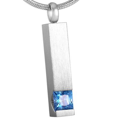 Oinsi Crystal Bar Keepsake Jewelry Necklace - Custom Engraving Ash Holder Pendant Urn Necklace (Light Blue)