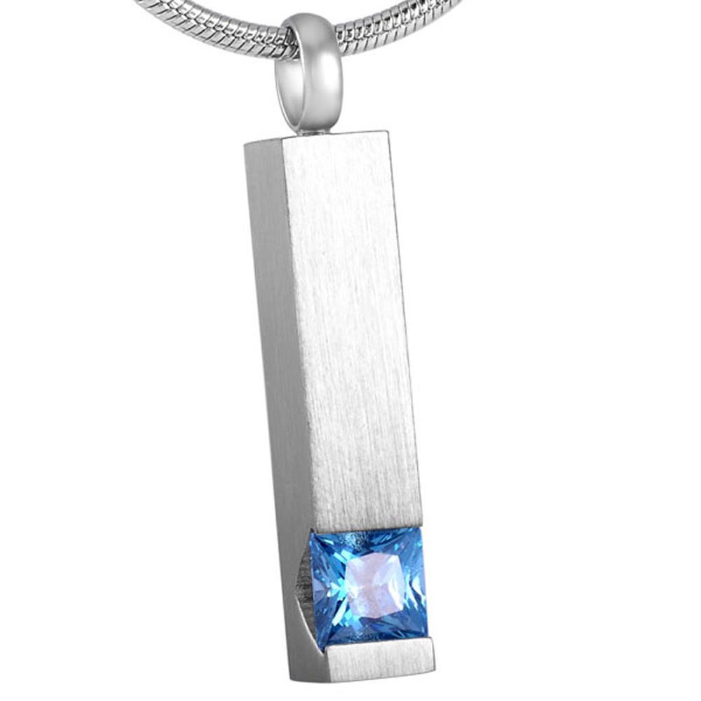 Oinsi Crystal Bar Keepsake Jewelry Necklace - Custom Engraving Ash Holder Pendant Urn Necklace (Light Blue)