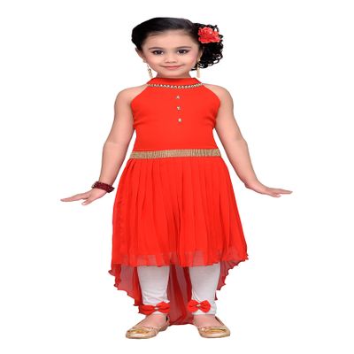 ADIVA Girls High Low Dress for Kids Red