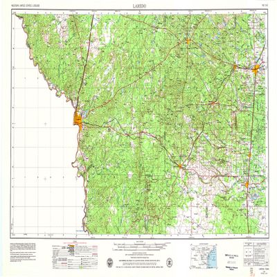 YellowMaps Laredo TX topo map, 1:250000 Scale, 1 X 2 Degree, Historical, 1956, Updated 1979, 22 x 34.3 in - Tyvek