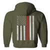 0058. American Flag Thin Red Line Firefighter Support Seal Sweatshirt Pullover Hoodie (Olive, Small) view 3
