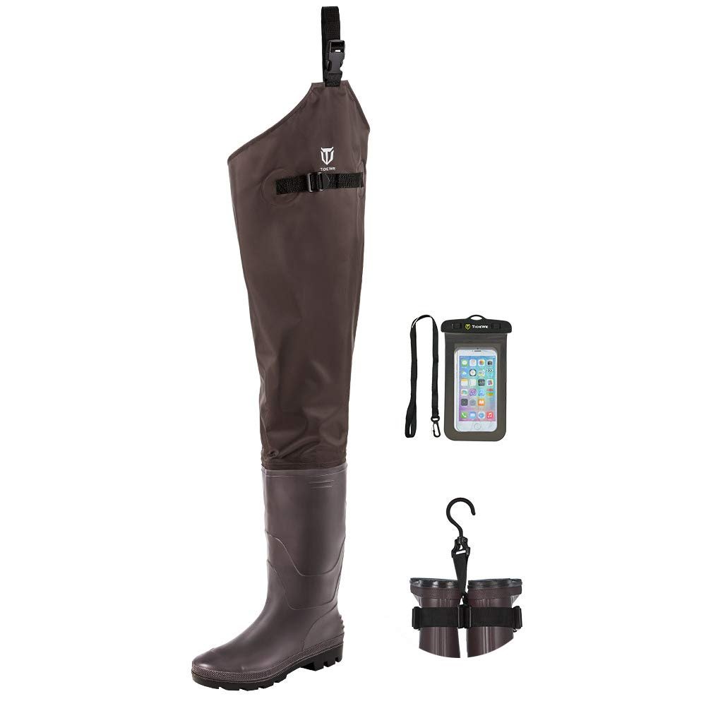 TIDEWE Hip Wader, Lightweight Hip Boot for Men and Women, 2-Ply PVC/Nylon Fishing Hip Wader Brown Size 14
