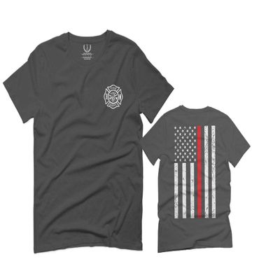 0058. American Flag Thin Red Line Firefighter Support Seal for Men T Shirt (Charcoal, 2X-Large)