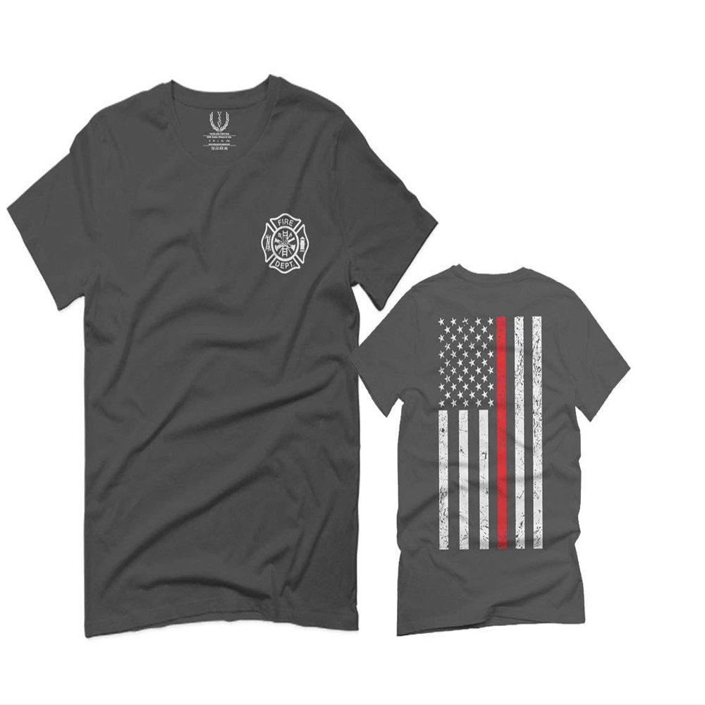 0058. American Flag Thin Red Line Firefighter Support Seal for Men T Shirt (Charcoal, 2X-Large)
