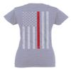 0058. American Flag Thin Red Line Firefighter Support Seal for Women V Neck Fitted T Shirt (Light Gray Small) view 3