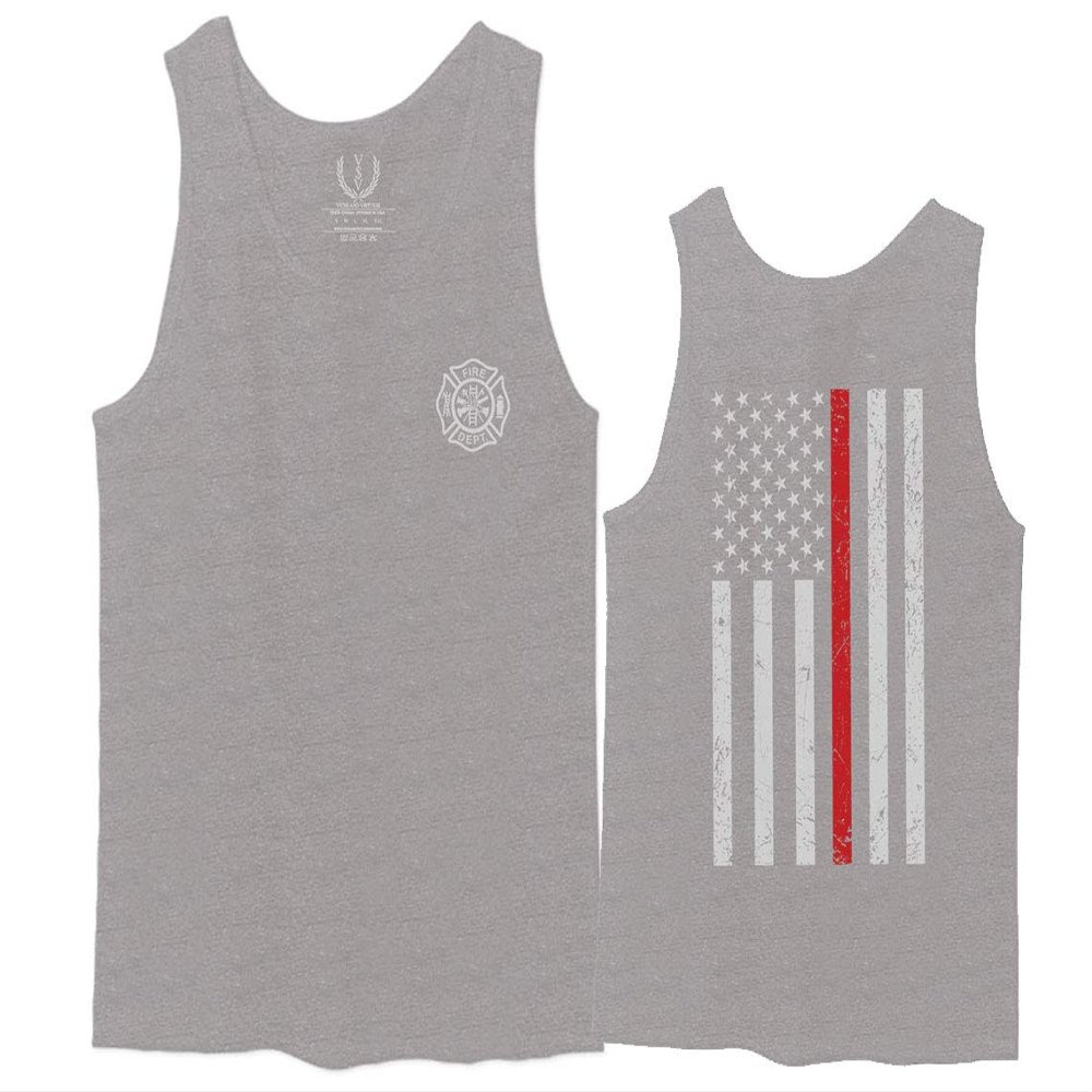 0058. American Flag Thin Red Line Firefighter Support Seal Men's Tank Top (Light Gray 2X-Large)