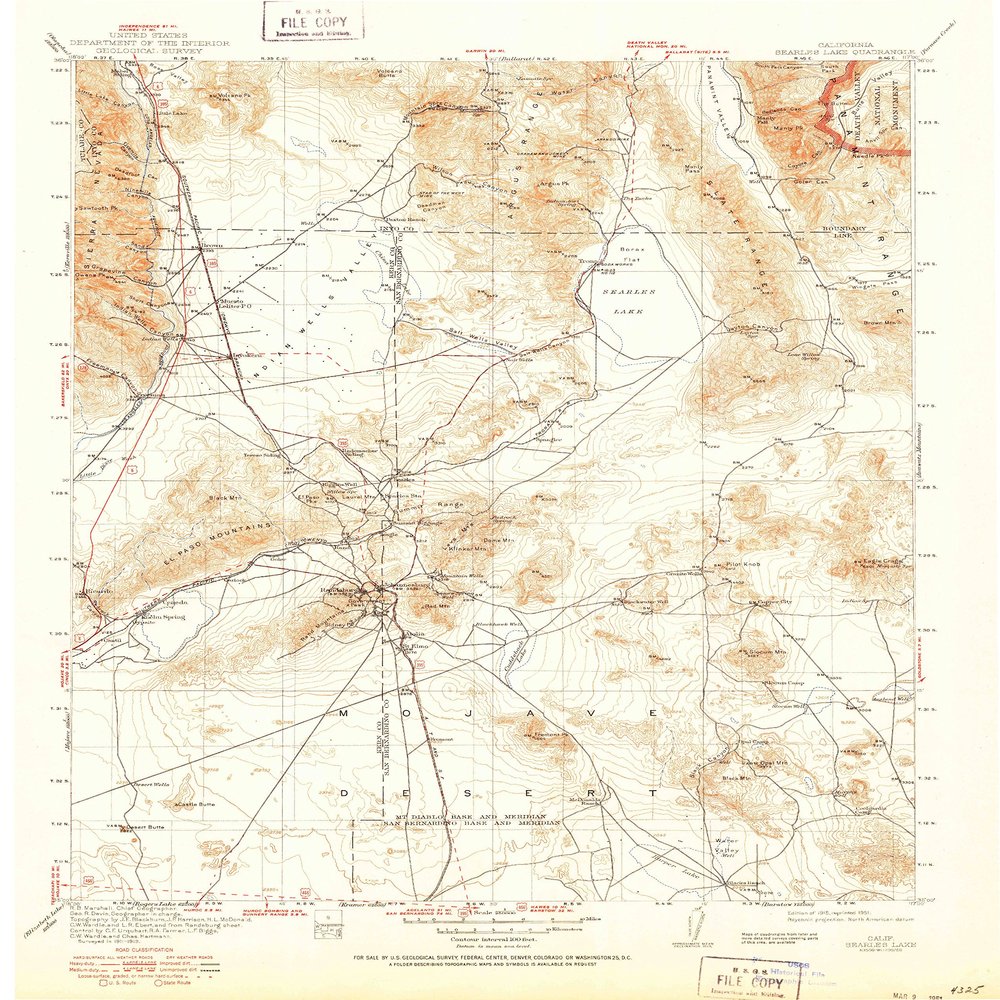 YellowMaps Searles Lake CA topo map, 1:250000 Scale, 1 X 1 Degree, Historical, 1915, Updated 1951, 20.8 x 17 in - Tyvek