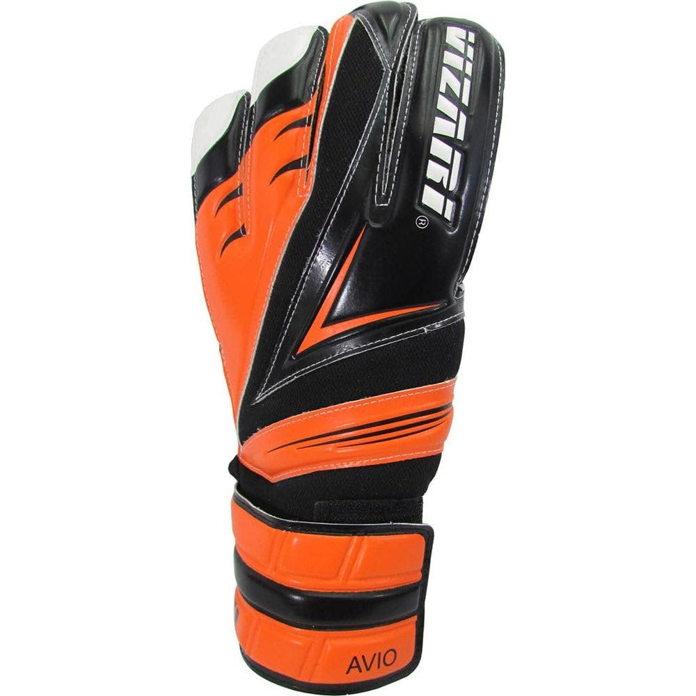 Vizari Avio F.P. Soccer Goalkeeper Gloves - Superior Grip, All Skill Levels - Non-Slip Receiver Gloves | for Kids and Adults (Black/Orange, Size 4)