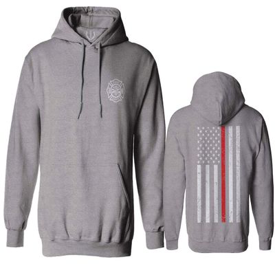 0058. American Flag Thin Red Line Firefighter Support Seal Sweatshirt Pullover Hoodie (Light Gray, Small)