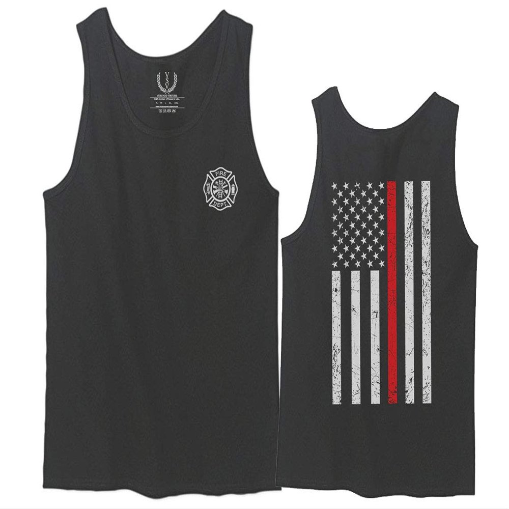 0058. American Flag Thin Red Line Firefighter Support Seal Men's Tank Top (Charcoal, 2X-Large)