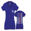 0058. American Flag Thin Red Line Firefighter Support Seal for Women V Neck Fitted T Shirt (Royal Small)
