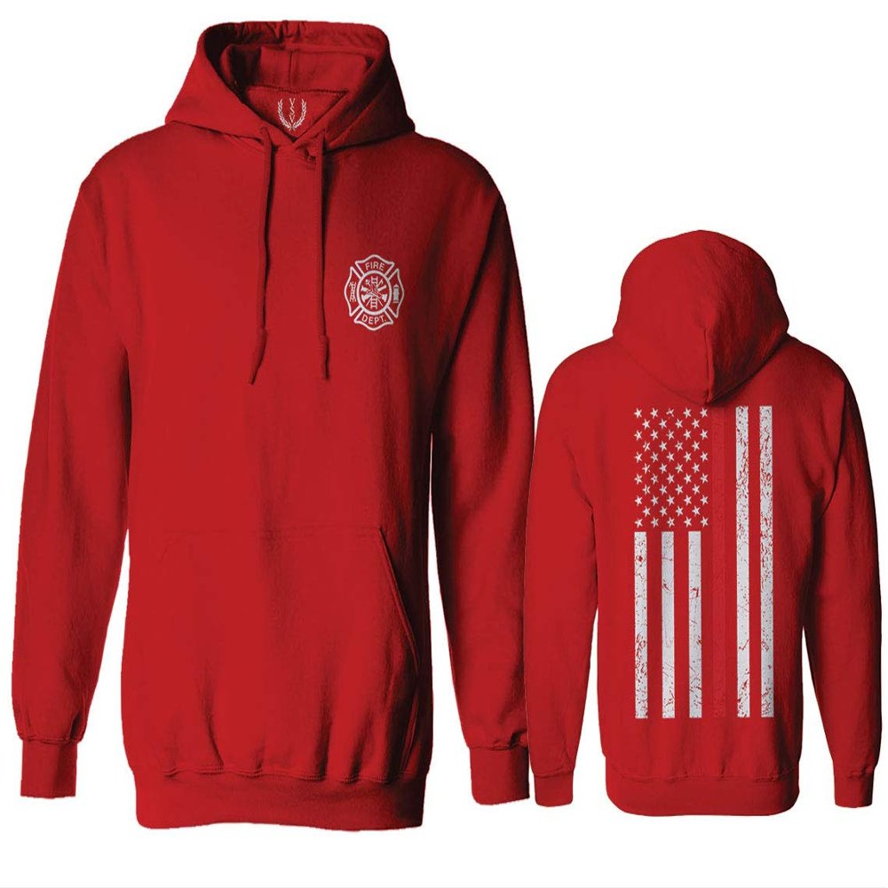 0058. American Flag Thin Red Line Firefighter Support Seal Sweatshirt Pullover Hoodie (RED, Large)