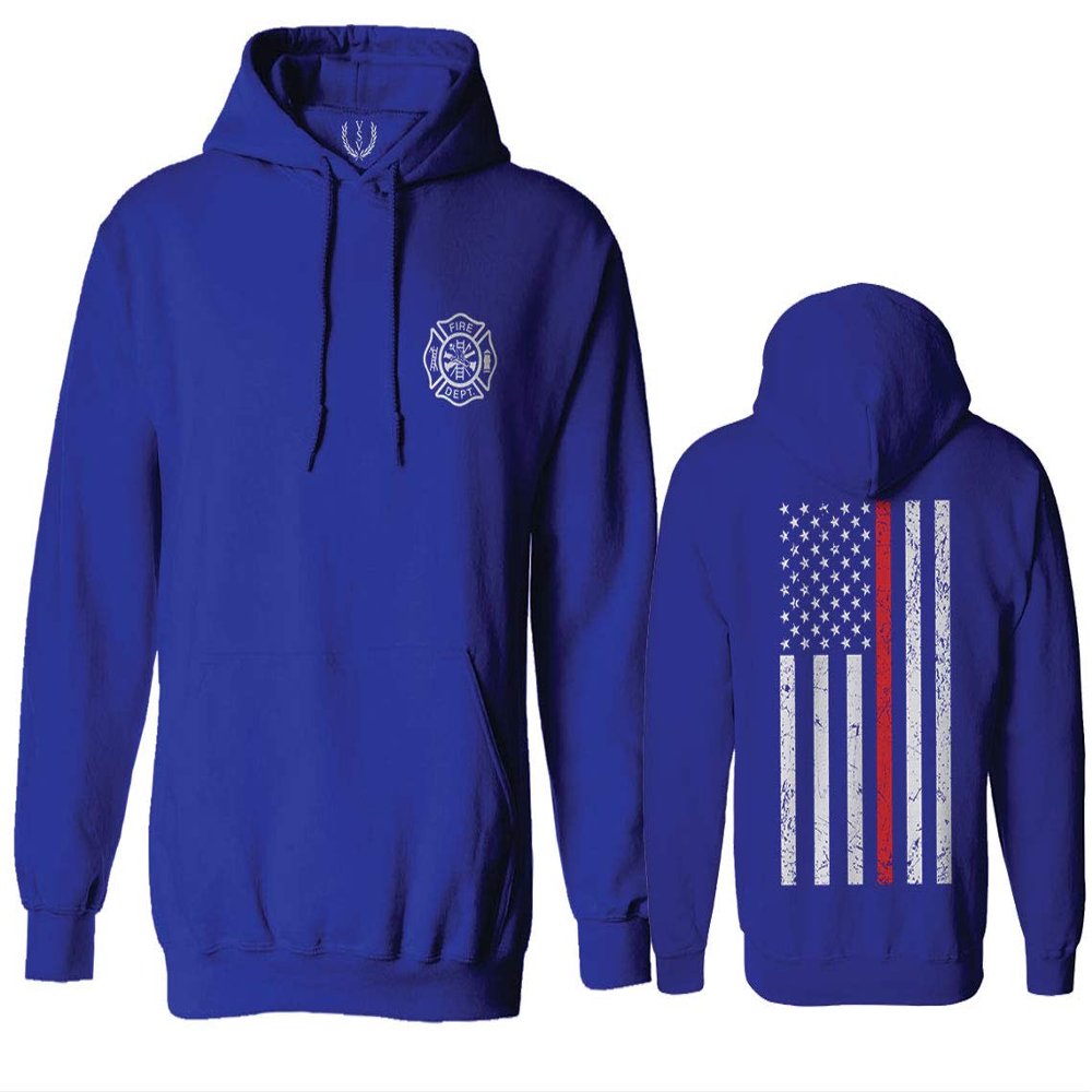 0058. American Flag Thin Red Line Firefighter Support Seal Sweatshirt Pullover Hoodie (Royal, Small)