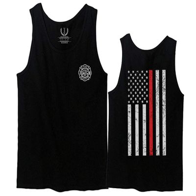 0058. American Flag Thin Red Line Firefighter Support Seal Men's Tank Top (Black, Large)