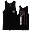 0058. American Flag Thin Red Line Firefighter Support Seal Men's Tank Top (Black, Large) view 1