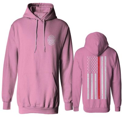 0058. American Flag Thin Red Line Firefighter Support Seal Sweatshirt Pullover Hoodie (Pink X-Large)
