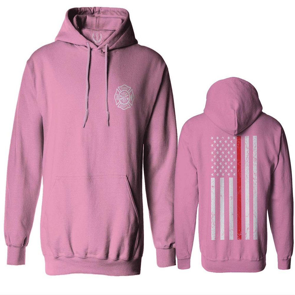 0058. American Flag Thin Red Line Firefighter Support Seal Sweatshirt Pullover Hoodie (Pink X-Large)