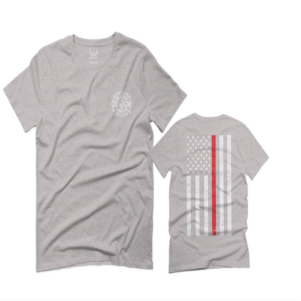 0058. American Flag Thin Red Line Firefighter Support Seal for Men T Shirt (Light Gray 2X-Large)