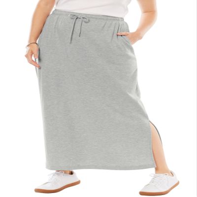 Woman Within Plus Size Petite Sport Knit Side-Slit Skirt - 38/40, Heather Grey