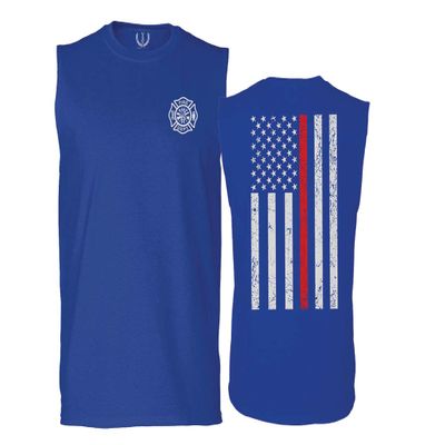 0058. American Flag Thin Red Line Firefighter Support Seal Men's Muscle Tank Sleeveles t Shirt (Royal X Large)