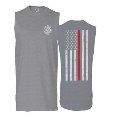 0058. American Flag Thin Red Line Firefighter Support Seal Men's Muscle Tank Sleeveles t Shirt (Light Gray X Large)