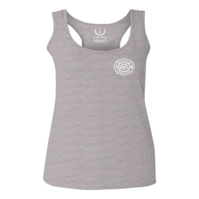 0058. American Flag Thin Red Line Firefighter Support Seal Women's Tank Top Racerback (Light Gray Large)