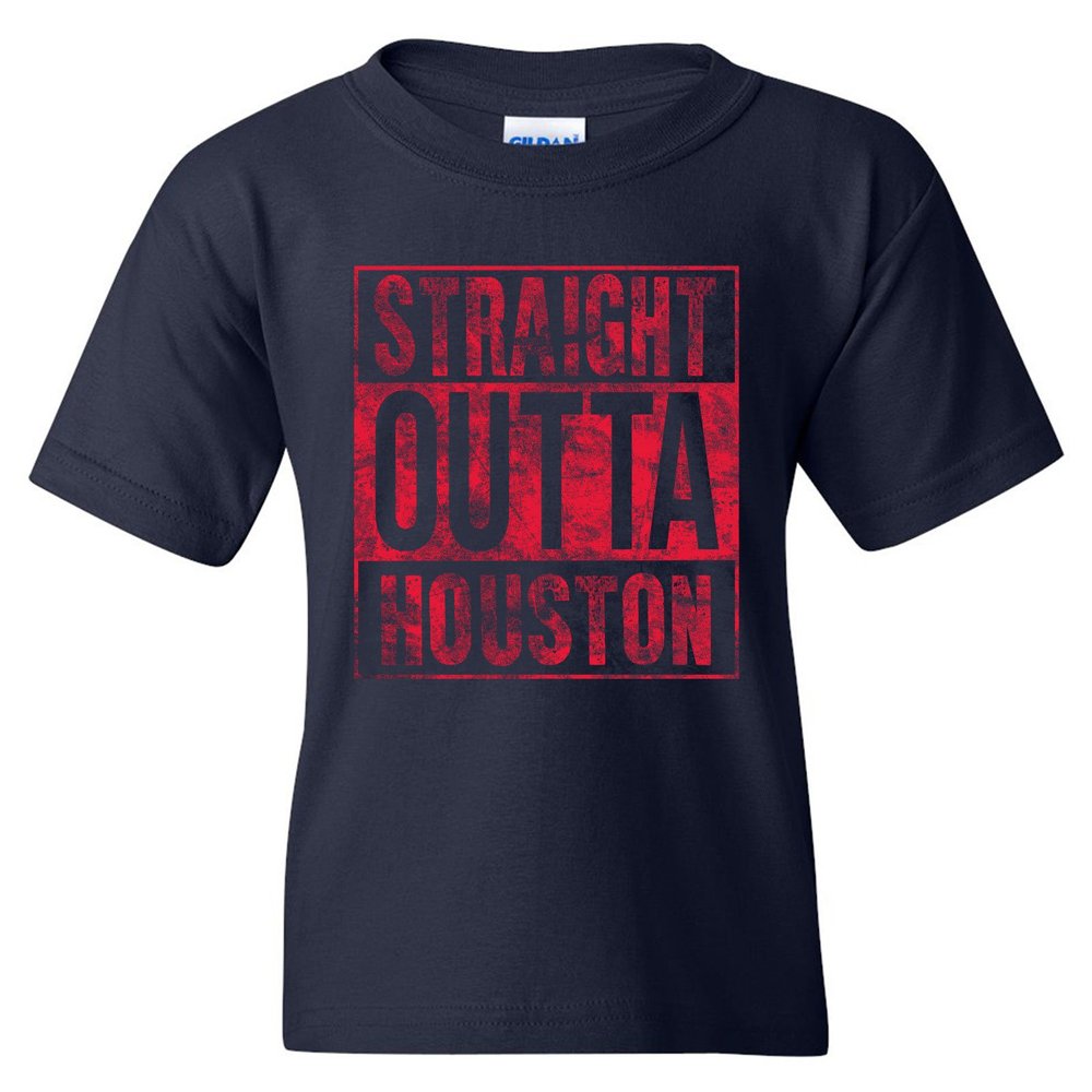 UGP Campus Apparel Straight Outta Houston Basic Cotton Youth T-Shirt - X-Large - Navy