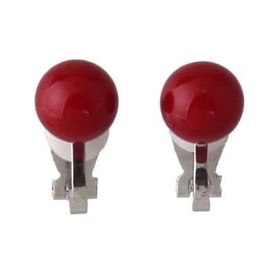 Bridal Wedding Clip Earrings No Pierced Silver/Gold Plated Charm Jewelry Pearl earrings (8mm silver red)