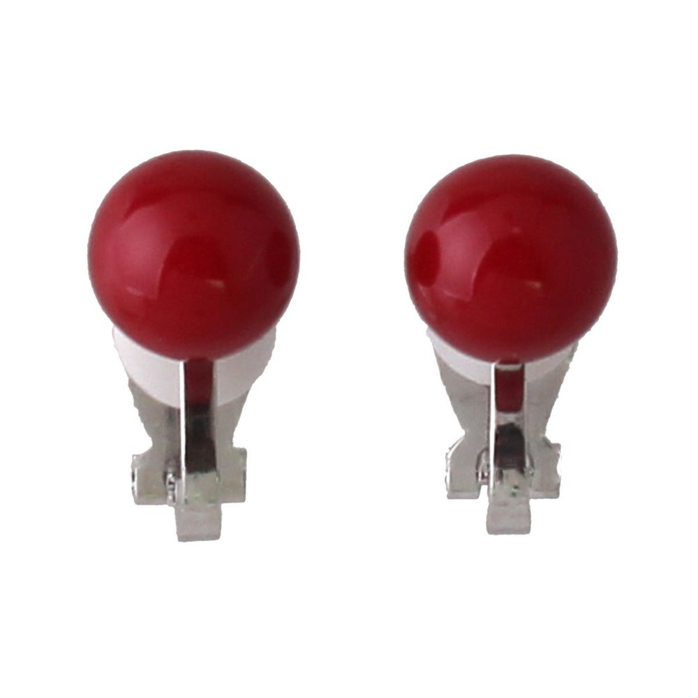 Bridal Wedding Clip Earrings No Pierced Silver/Gold Plated Charm Jewelry Pearl earrings (8mm silver red)