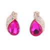 Grace Jun Luxury Bridal Rhinestone Crystal Water Drop Shape Clip on Earrings No Pierced for Women (Rose red)