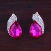 Grace Jun Luxury Bridal Rhinestone Crystal Water Drop Shape Clip on Earrings No Pierced for Women (Rose red) view 2