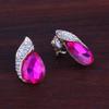 Grace Jun Luxury Bridal Rhinestone Crystal Water Drop Shape Clip on Earrings No Pierced for Women (Rose red) view 3