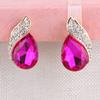 Grace Jun Luxury Bridal Rhinestone Crystal Water Drop Shape Clip on Earrings No Pierced for Women (Rose red) view 4
