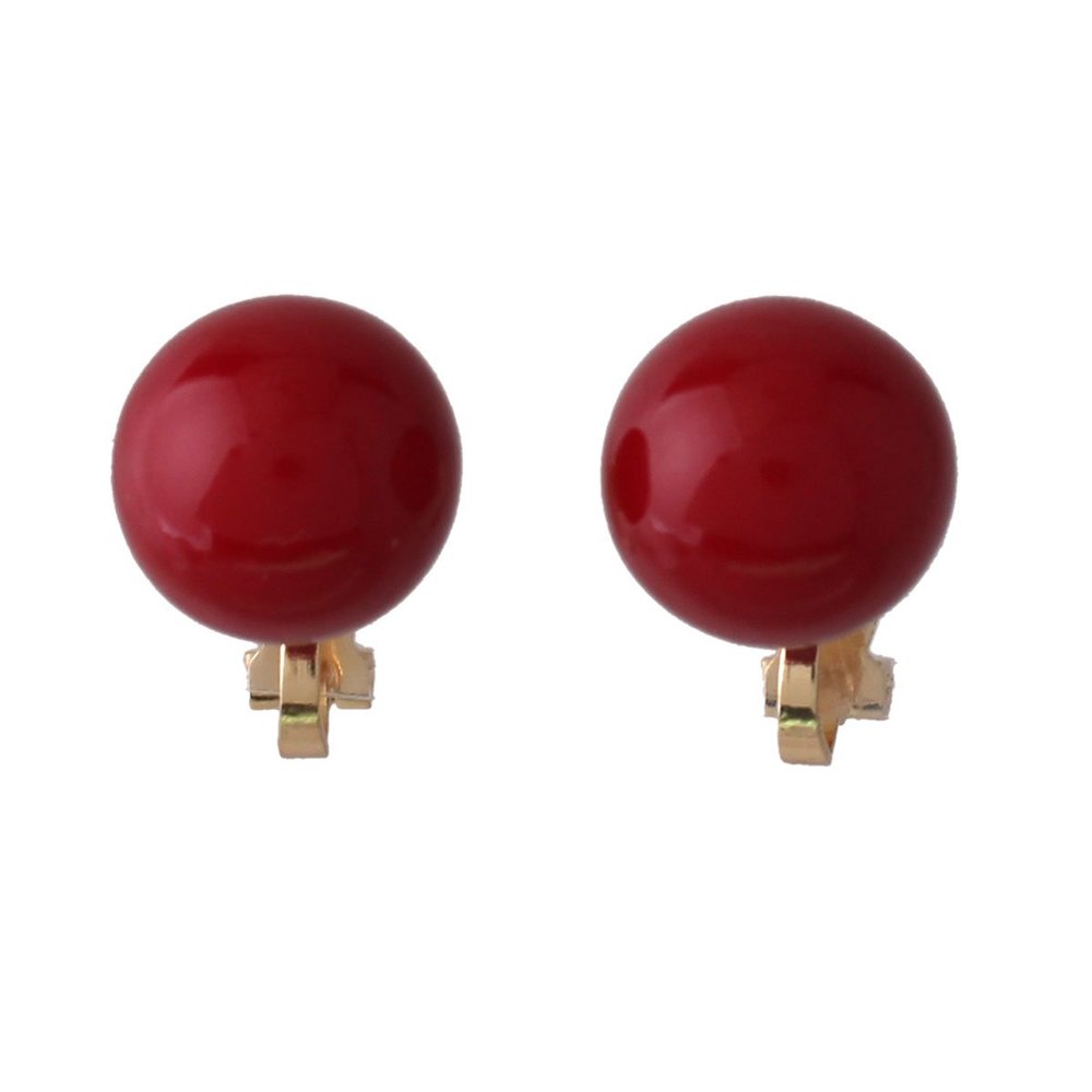 Bridal Wedding Clip Earrings No Pierced Silver/Gold Plated Charm Jewelry Pearl earrings (12mm gold red)