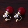 Bridal Wedding Clip Earrings No Pierced Silver/Gold Plated Charm Jewelry Pearl earrings (12mm gold red) view 2