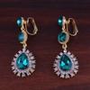 Grace Jun Fashion Bridal Austria Crystal Rhinestone Long Water Drop Shape Clip on Earrings Non Pierced Earrings (Gold green) view 2