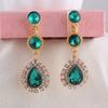 Grace Jun Fashion Bridal Austria Crystal Rhinestone Long Water Drop Shape Clip on Earrings Non Pierced Earrings (Gold green) view 3