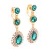 Grace Jun Fashion Bridal Austria Crystal Rhinestone Long Water Drop Shape Clip on Earrings Non Pierced Earrings (Gold green) view 4