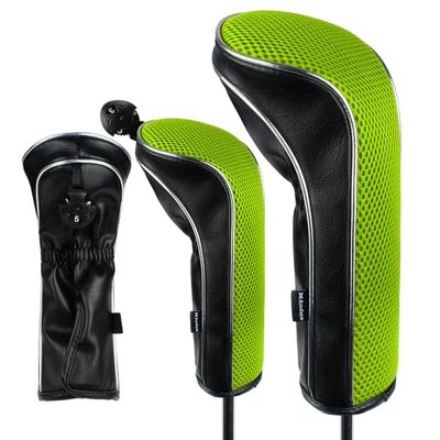 Andux 3pcs/Set Golf 460cc Driver Fairway Wood Club Head Covers Hook&Loop Long Neck Black/Green