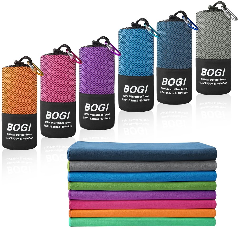 BOGI Microfiber Travel Sports Towel-Quick Dry Towel, Soft Lightweight Microfiber Camping Towel Absorbent Compact Travel Towel for Camping Gym Beach Yoga Swimming Backpacking (S:16''x32'',2Pcs-Grey)