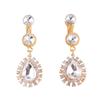 Grace Jun Fashion Bridal Austria Crystal Rhinestone Long Water Drop Shape Clip on Earrings Non Earrings (Gold White) view 1
