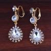 Grace Jun Fashion Bridal Austria Crystal Rhinestone Long Water Drop Shape Clip on Earrings Non Earrings (Gold White) view 2