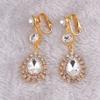 Grace Jun Fashion Bridal Austria Crystal Rhinestone Long Water Drop Shape Clip on Earrings Non Earrings (Gold White) view 3