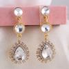 Grace Jun Fashion Bridal Austria Crystal Rhinestone Long Water Drop Shape Clip on Earrings Non Earrings (Gold White) view 4