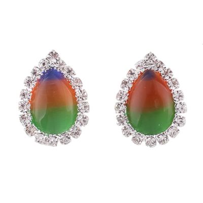 Grace Jun Fashion Rhinestone Opal Silver Plated Water Drop Clip on Earrings Non Piercing Bijouterie (Mix)