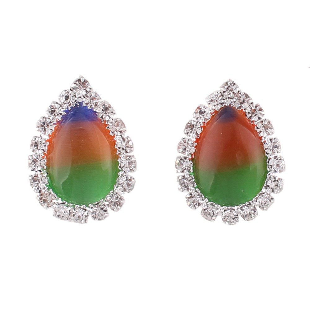Grace Jun Fashion Rhinestone Opal Silver Plated Water Drop Clip on Earrings Non Piercing Bijouterie (Mix)