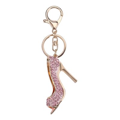 Keyring Chain Holder, Alloy Rhinestone Handbag Keychain Decoration Key Ring Organizer Clip for Girls Women Couple Gift (High Heel Shape )
