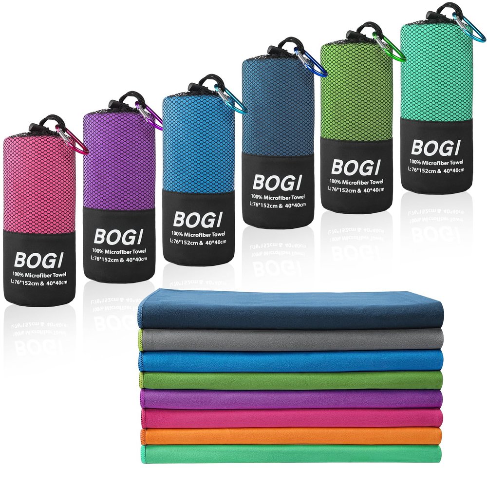 BOGI Microfiber Travel Sports Towel-Quick Dry Towel, Soft Lightweight Microfiber Camping Towel Absorbent Compact Travel Towel for Camping Gym Yoga Swimming Backpacking (XL:72''x32''+16''x16''-Nblue)