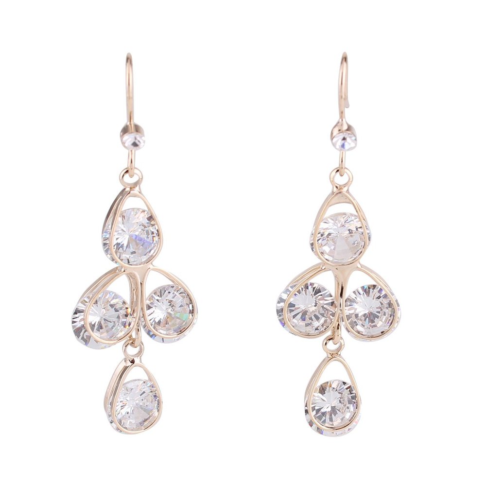 Grace Jun New Bridal AAA CZ Triangle Star Ball Water Drop Shape Clip on Earrigs and Dangle Earrings (279Gold Pierced)